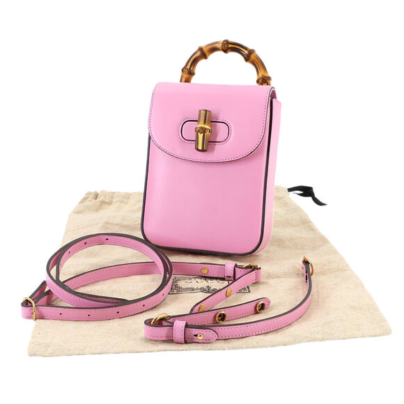 GUCCI Authentic Pink Leather Bamboo Shoulder Bag - Picture 2 of 10